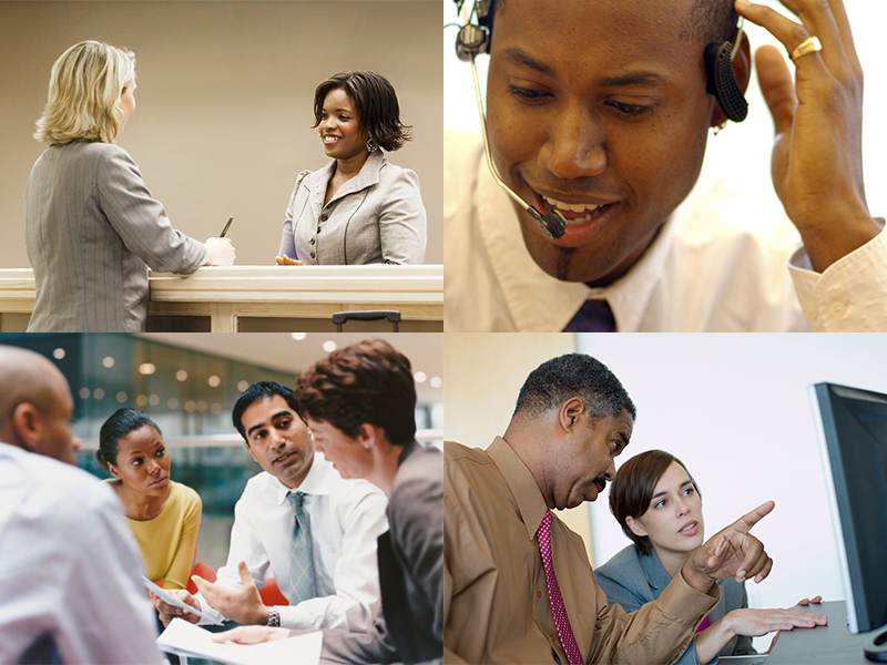 collage of call center agents and customers